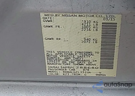 2015 Nissan Altima 2.5 S from USA, damaged, VIN 1N4AL3AP8FC288680